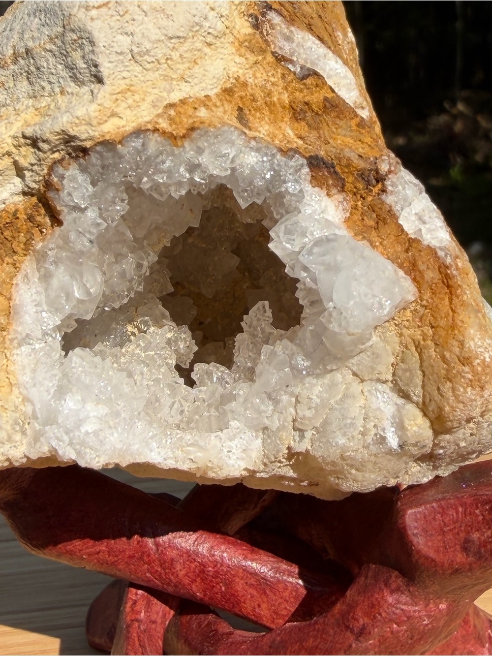 Unique Geode | Quartz Crystal | Geological Decor | 4" Wooden Tripod Stand - Picture 9 of 11